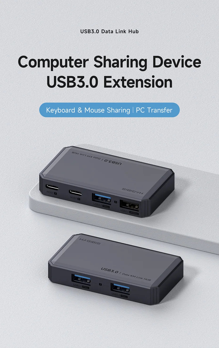 Hagibis  USB 3.0 Switch 2 Computers Sharing USB C & A Devices KM Switch Selector for PC Scanner Mouse Keyboard USB Switch Hub - Intechlegent
