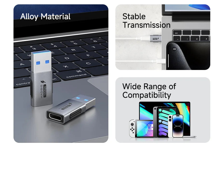 Hagibis USB A Male to USB C Female Adapter 10Gbps High-Speed Data Transfer 60W Fast Charging Conventer Plug for Macbook Tablet