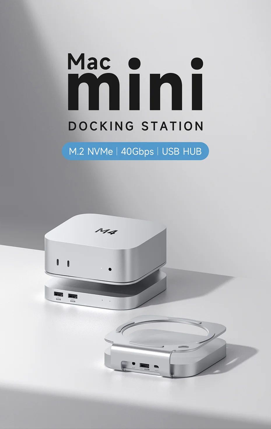 Hagibis USB C Hub with USB4 Hard Drive Enclosure 40Gbps M.2 NVMe SSD Case USB 2.0 for Mac mini M4/M4 Pro Stand Docking Station