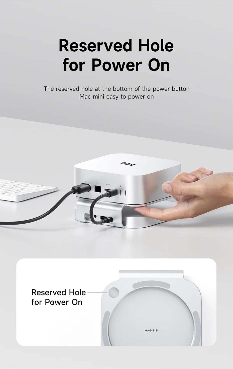 Hagibis USB C Hub with USB4 Hard Drive Enclosure 40Gbps M.2 NVMe SSD Case USB 2.0 for Mac mini M4/M4 Pro Stand Docking Station