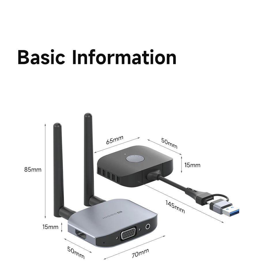 Hagibis Wireless HDMI-compatible Transmitter and Receiver Kit Type-C USB Dual Plug Extender TV Dongle for HD Display Projector - Intechlegent