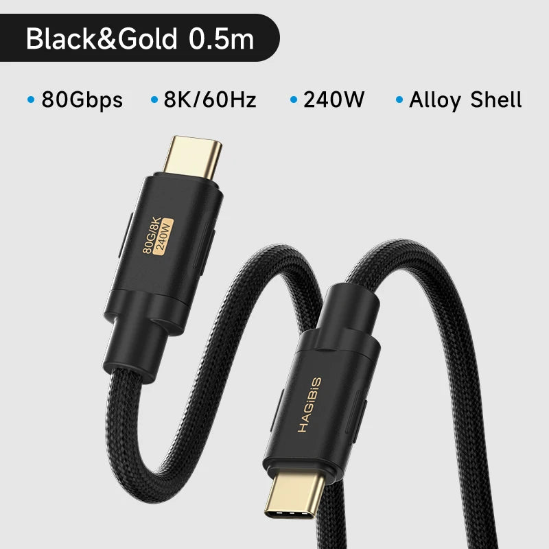 Hagibis USB C to USB C Cable 240W PD3.1 USB4 80Gbps 8K@60Hz Soft Fast Charging Cord for Macbook Pro iPad iPhone Laptop Dell XPS