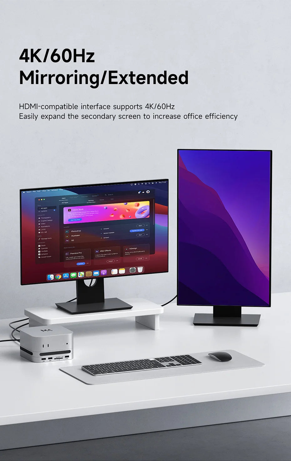 Hagibis USB C Hub with M.2 SSD Enclosure Type-C Docking Station for Mac mini M4/M4 Pro 4K 60Hz USB 3.2 Gen2 SD/TF 4.0 Dock Stand