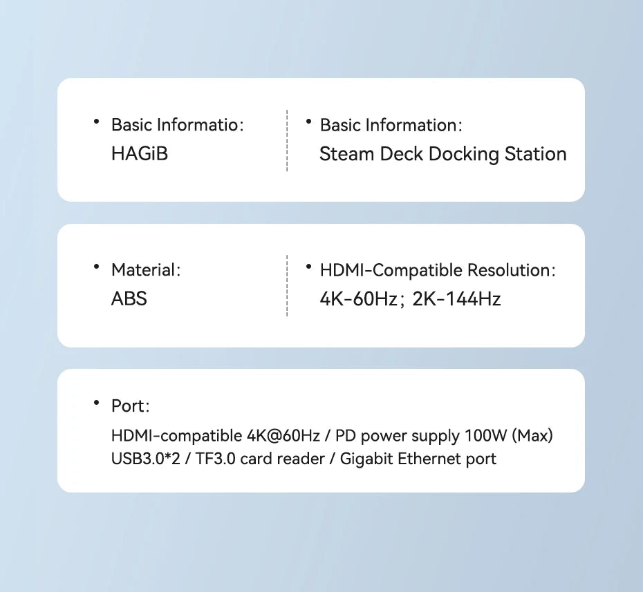 Hagibis 6 in 1 Steam Deck Docking Station Dock Holder Hub OLED USB C to RJ45 4K60HZ HDMI Fast Charging Base Handheld Accessories