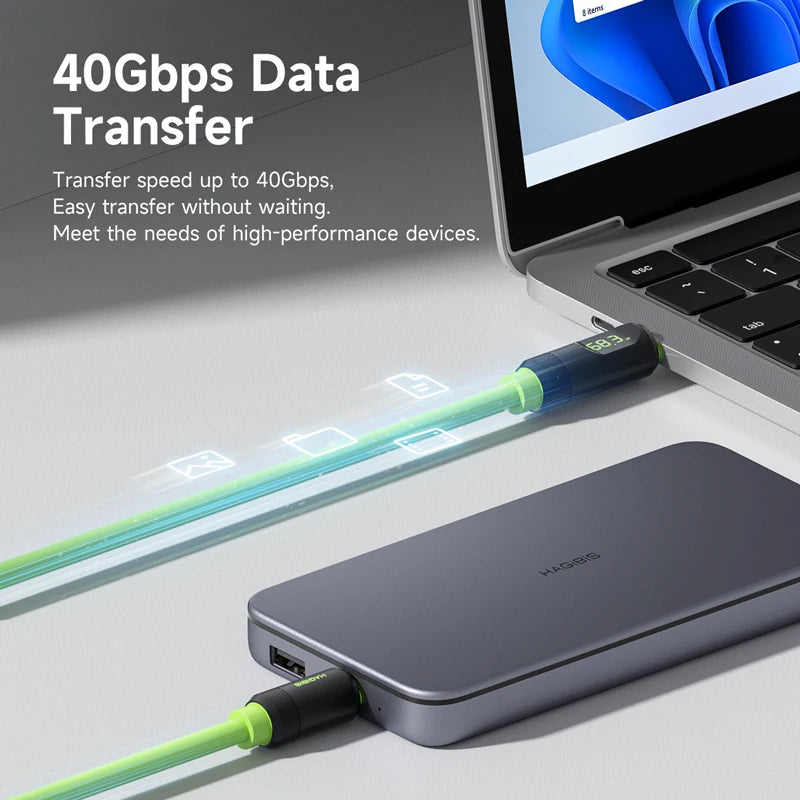 Hagibis USB C Fast Charger Cable With LED Display PD 240W 40Gbps Video Cord Compatible with Thunderbolt 4/3 For iPhone 16 Laptop - Intechlegent