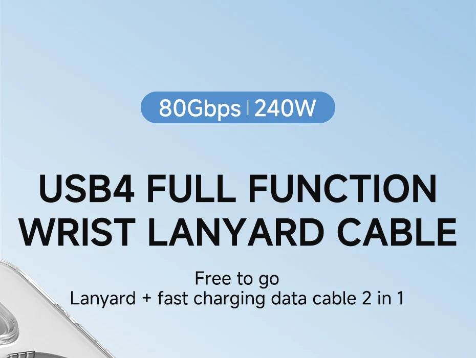 Hagibis USB4 Phone Lanyard Cable Portable USB C to Type-C Wrist Lanyard Cable 240W 80Gbps for Thunderbolt 4/5 iPhone 16 Pro SSD - Intechlegent