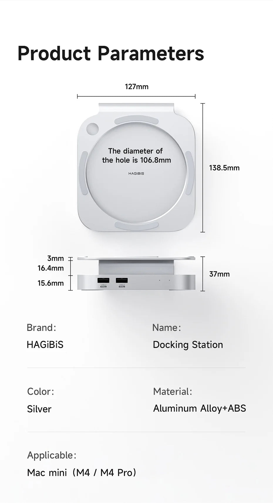 Hagibis USB C Hub with USB4 Hard Drive Enclosure 40Gbps M.2 NVMe SSD Case USB 2.0 for Mac mini M4/M4 Pro Stand Docking Station