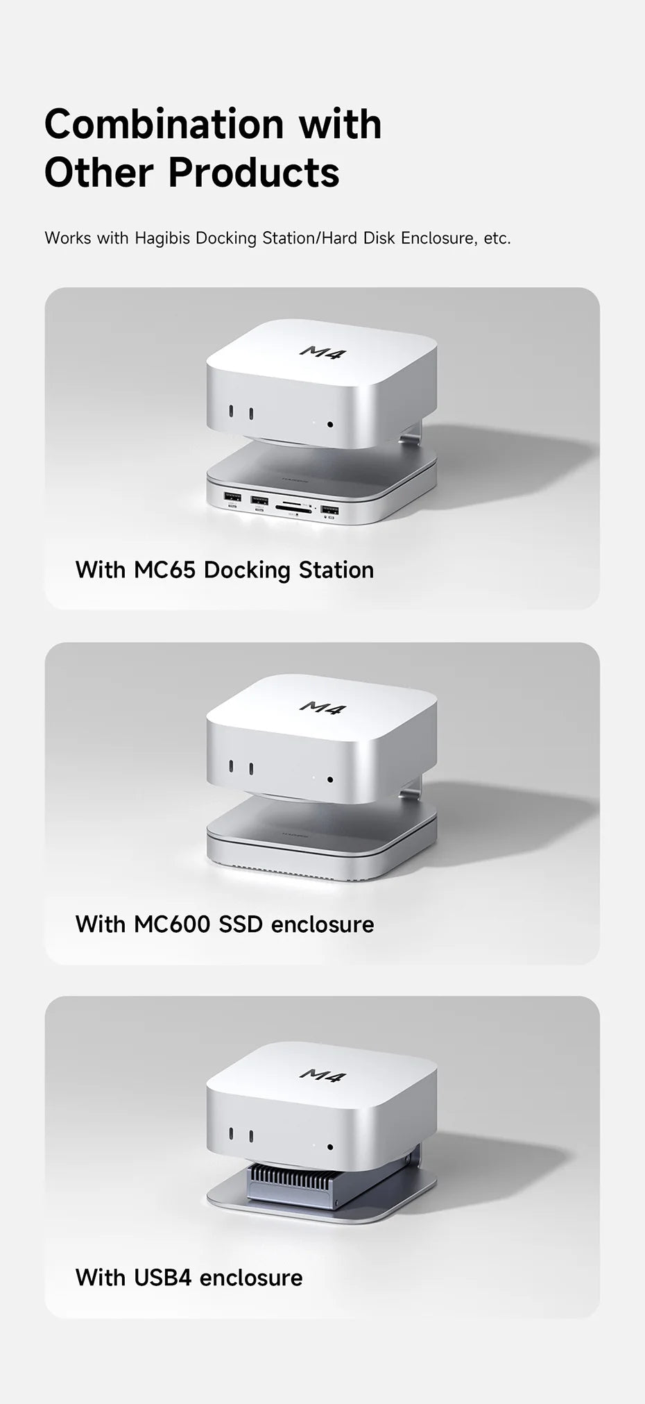 Hagibis Desktop Stand for Mac mini M4/M4 Pro Storage Holder Aluminum Dock Heat Dissipation Bracket Cooling Mount Accessories
