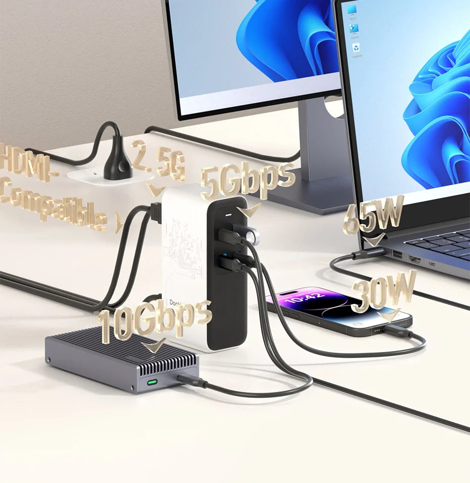 Hagibis 100W GaN Docking Station for Switch ROG Ally Steam Fast Charger 4K Monitor 2.5G Ethernet for Thunderbolt 4/3 Macbook Pro