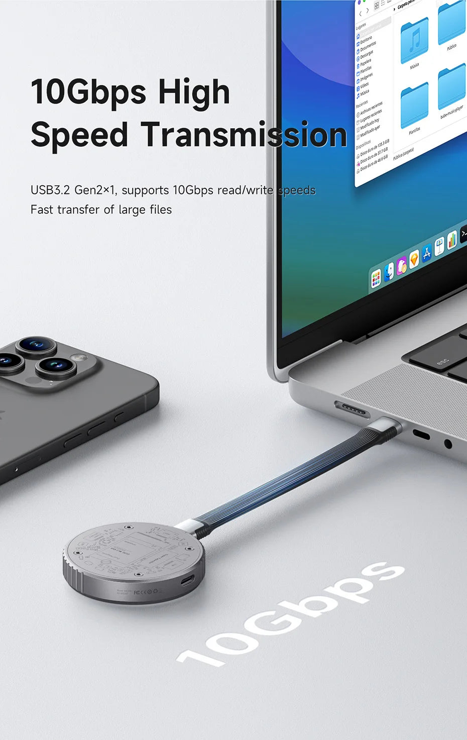 Hagibis Magnetic M.2 2230 NVMe SSD Enclosure USB C 3.2 Gen2 to NVMe PCI-E Magsafe SSD Case 100W PD for iPhone 16 ProRes MacBook