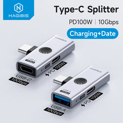 Hagibis Dual USB C Adapter 1 in 2 Out Splitter with 100W Charging Port USB C to Headphone OTG Converter for iPad iPhone Macbook