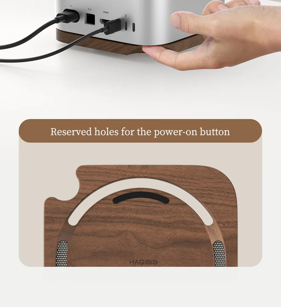 Hagibis Desktop Stand for Mac mini M4/M4 Pro 2024 Dustproof Walnut Wood Base Heat Dissipation Holder Solid Wood Bracket Cooling