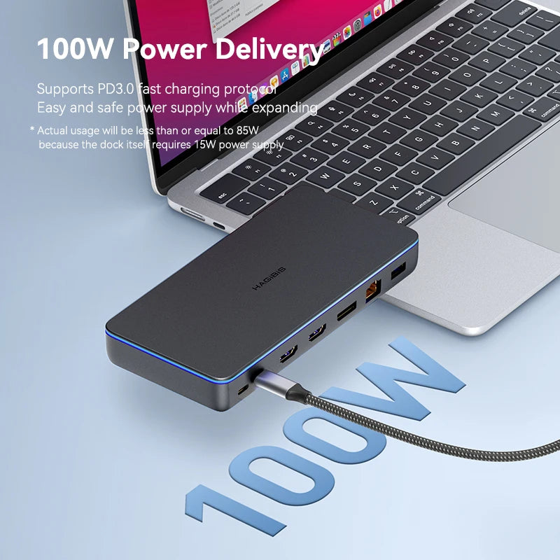 Hagibis DisplayLink USB C Docking Station Triple Display 3 Monitors with DP MST Hub 100W PD RJ45 LED for MacBook M1 M2 Windows - Intechlegent