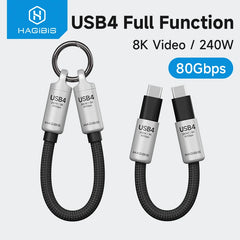 Hagibis USB4 Cable Portable Keychain Short C to C Cable Lanyard Type-C Cable 240W 80Gbps for Thunderbolt 4/5 iPhone 16 Pro SSD - Intechlegent