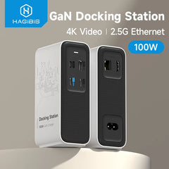 Hagibis 100W GaN Docking Station for Switch ROG Ally Steam Fast Charger 4K Monitor 2.5G Ethernet for Thunderbolt 4/3 Macbook Pro
