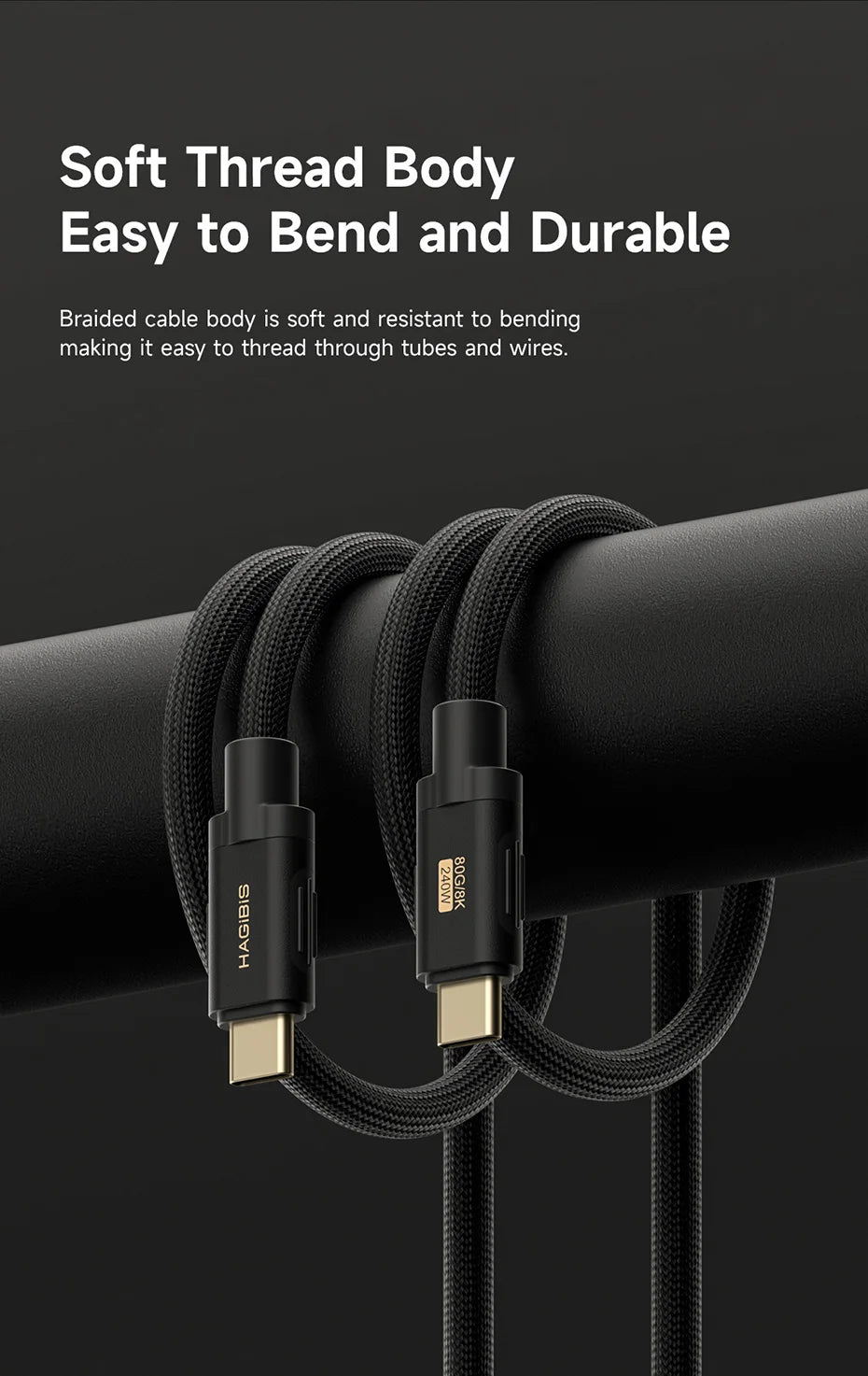 Hagibis USB C to USB C Cable 240W PD3.1 USB4 80Gbps 8K@60Hz Soft Fast Charging Cord for Macbook Pro iPad iPhone Laptop Dell XPS