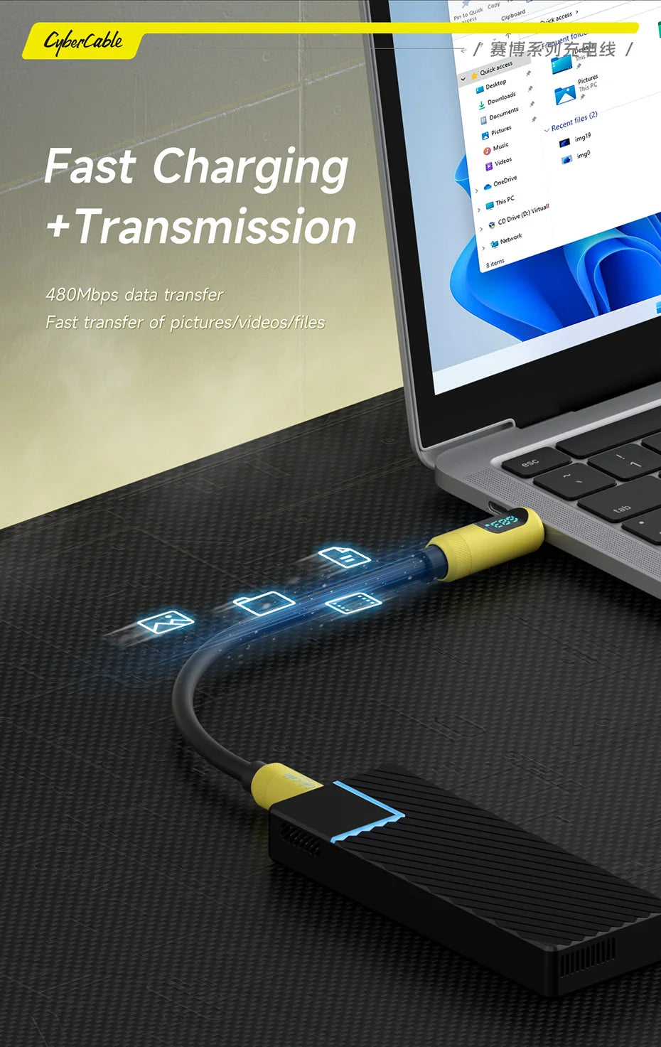 Hagibis Short USB C Cable with LED Display 0.25m Type C Fast Charger Cable PD 240W Charging Cord for iPhone 16 Pro Macbook Pixel - Intechlegent