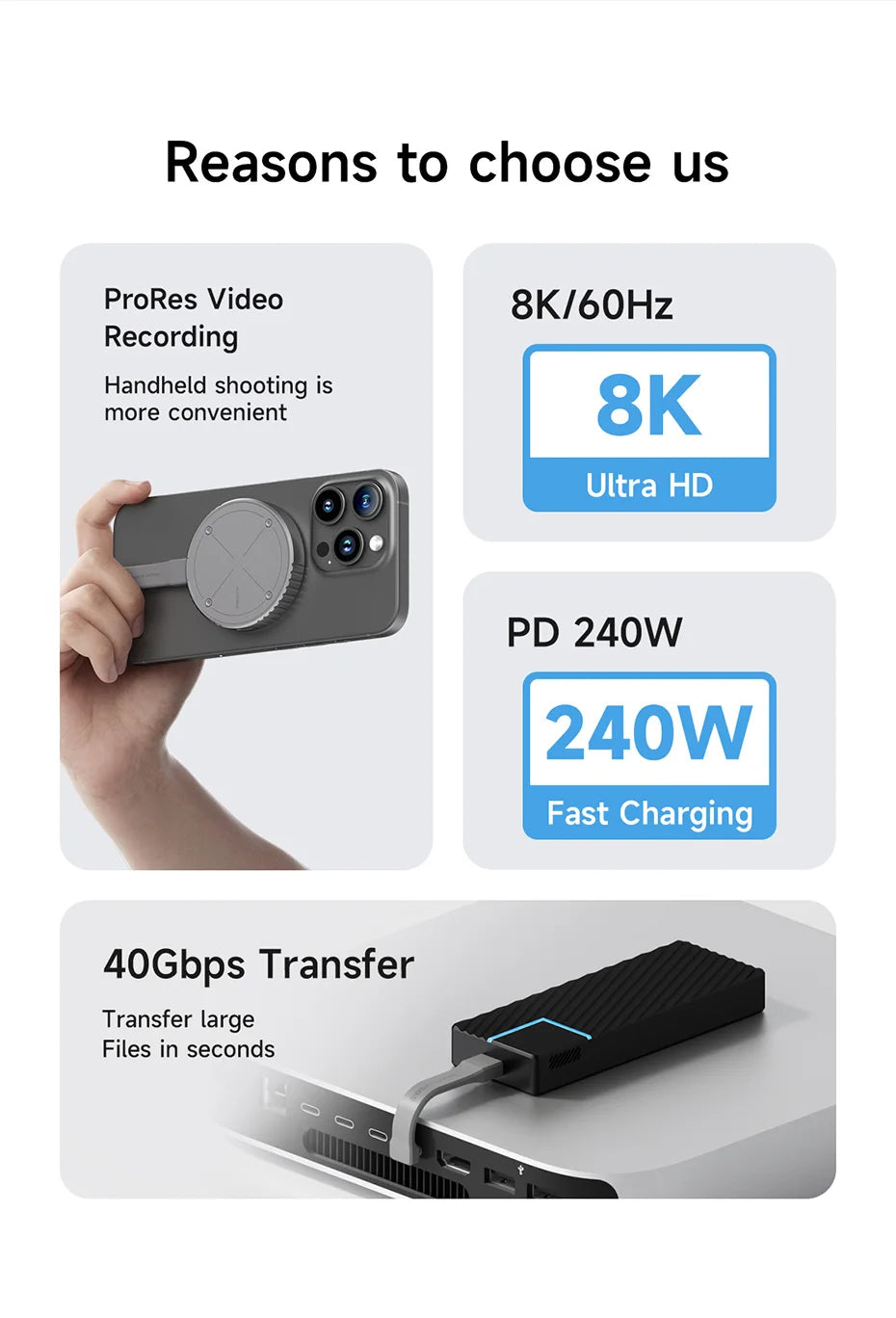 Hagibis Short USB C Cable 40Gbps USB4 Cable PD 240W Fast Charging for SSD iPhone 16 Power Bank USB DAC & AMP Headphone Amplifier