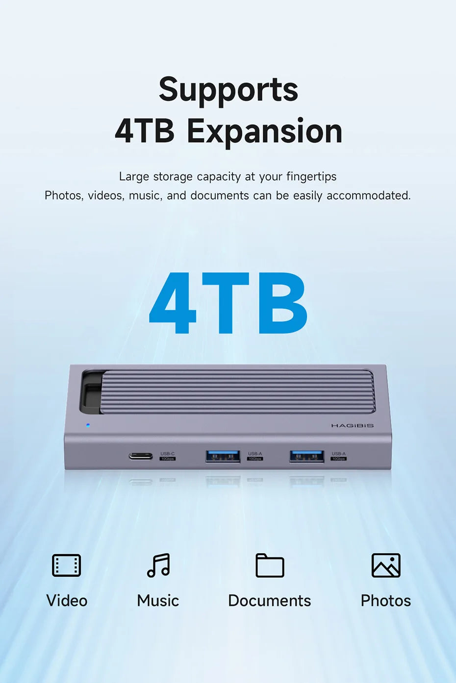 Hagibis M.2 SSD Enclosure with USB C Hub Magnetic Cover External Hard Drive Case Compatible with Thunderbolt 4/3 for MacBook PC