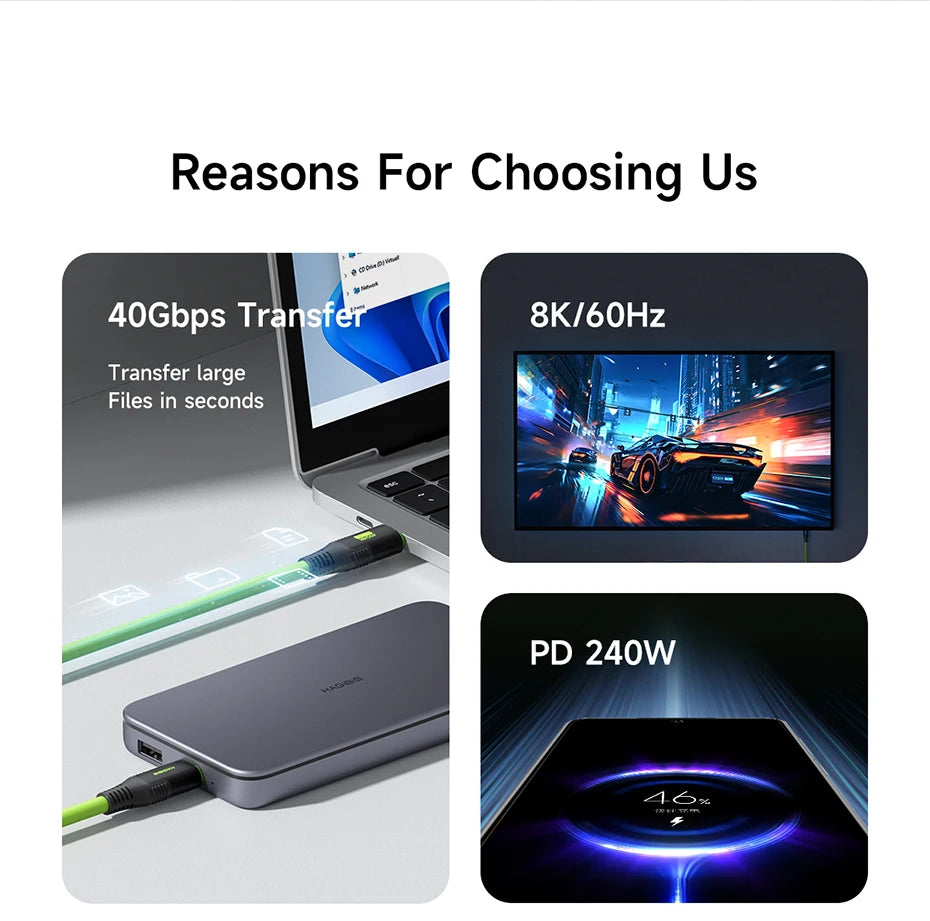 Hagibis USB C Magnetic Fast Charging Cable PD 240W 40Gbps Compatible with Thunderbolt 4/3 Video Cord For Laptop iPhone 17 Tablet