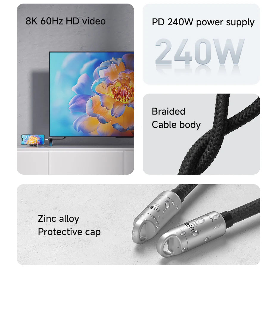 Hagibis USB4 Cable Portable Keychain Short C to C Cable Lanyard Type-C Cable 240W 80Gbps for Thunderbolt 4/5 iPhone 16 Pro SSD - Intechlegent