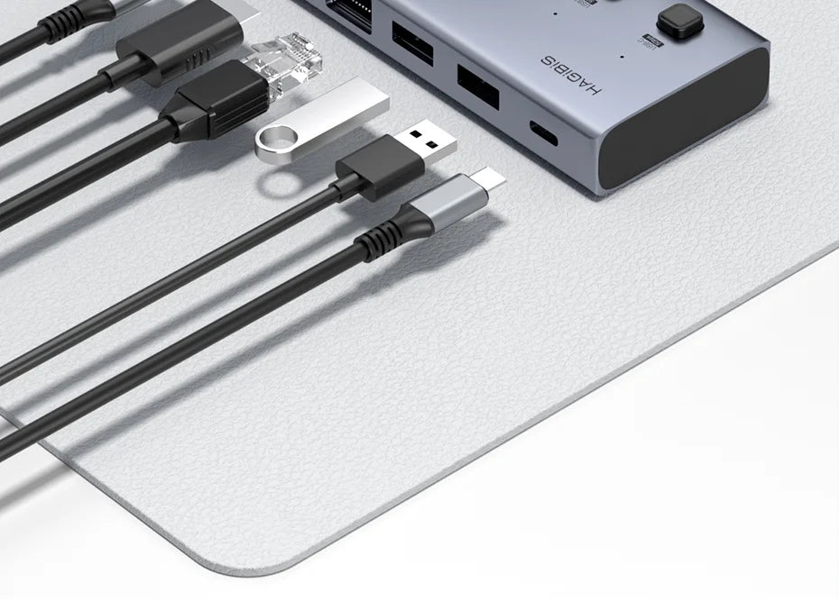 Hagibis USB C HUB Type-C Individual On/Off Switches Docking Station with 100W PD 4K HDMI-Compatible RJ45 for Laptops Macbook Pro