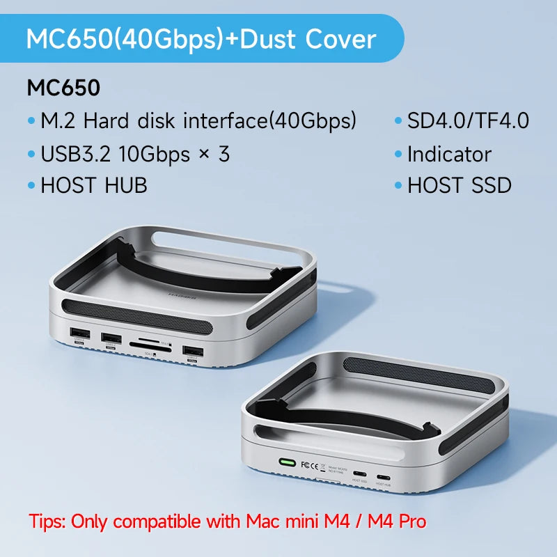 Hagibis USB C Hub for Mac mini M4/M4 Pro with 40Gbps M.2 SSD Enclosure USB 3.2 Gen2 SD/TF 4.0 Type-C Docking Station Desk Stand
