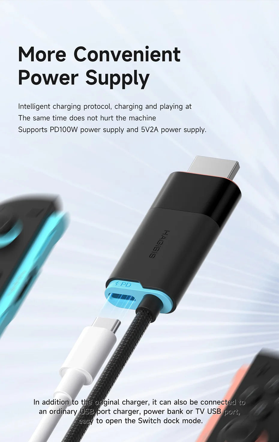 Hagibis Switch 2 Dock for Nintendo Switch/Switch2/OLED 4K@60Hz USB C to HDMI Cable Adapter 100W PD Power Supply for Laptops ROG