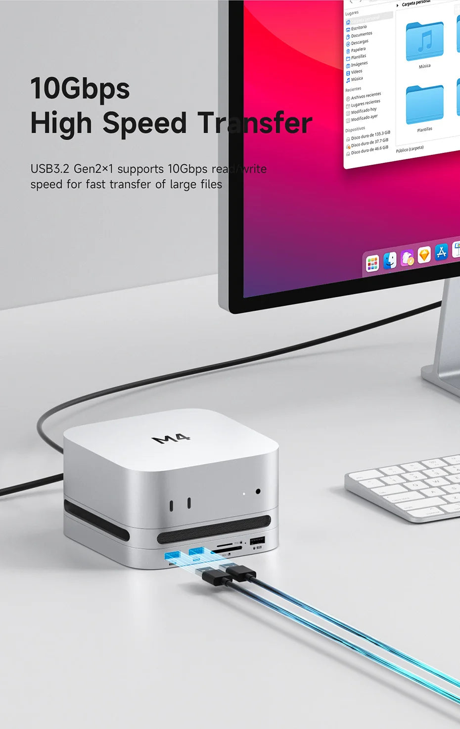Hagibis USB C Hub with M.2 SSD Enclosure Type-C Docking Station for Mac mini M4/M4 Pro 4K 60Hz USB 3.2 Gen2 SD/TF 4.0 Dock Stand