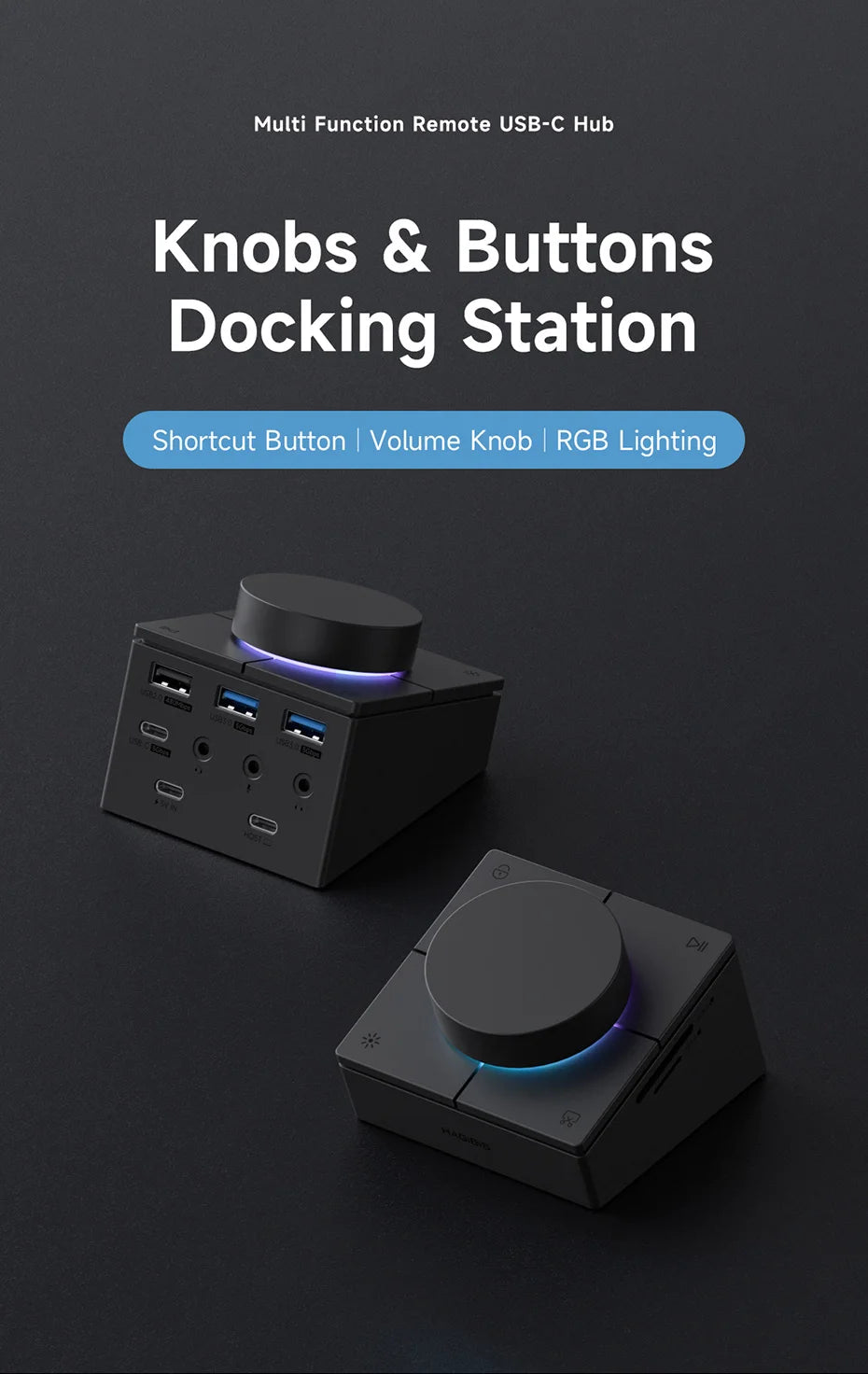 Hagibis Knob USB C Hub With Shortcut Buttons Type-C Docking Station Volume Adjustment Desktop Controller 2.5G RJ45 for Macbook