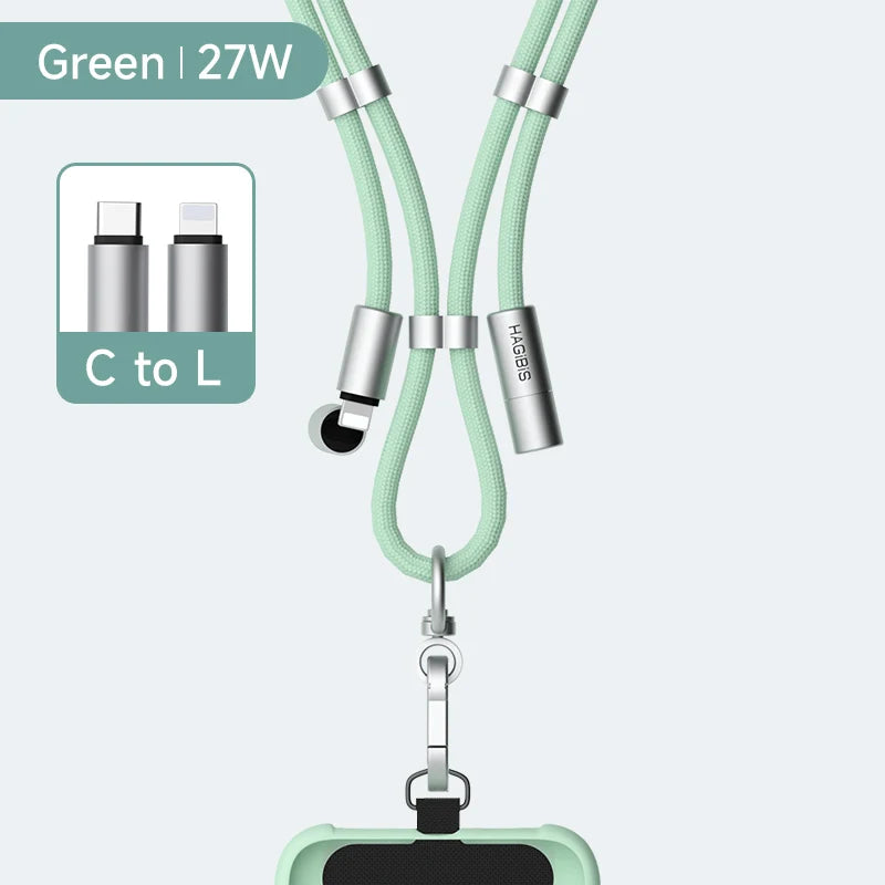 Hagibis Universal Phone Lanyard USB C Cable 2 in 1 Phone Strap C to C/C to L Charging Cord for iPhone 16 17 Pro Max Most Phones