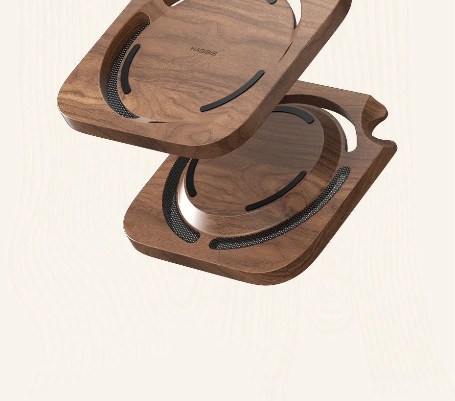 Hagibis Desktop Stand for Mac mini M4/M4 Pro 2024 Dustproof Walnut Wood Base Heat Dissipation Holder Solid Wood Bracket Cooling