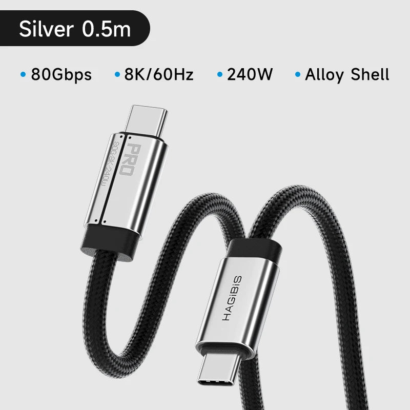 Hagibis USB C to USB C Full Function Cable Super Soft USB4 80Gbps 8K 240W Fast Charging Cord for Thunderbolt 4/5 iPhone Laptop - Intechlegent
