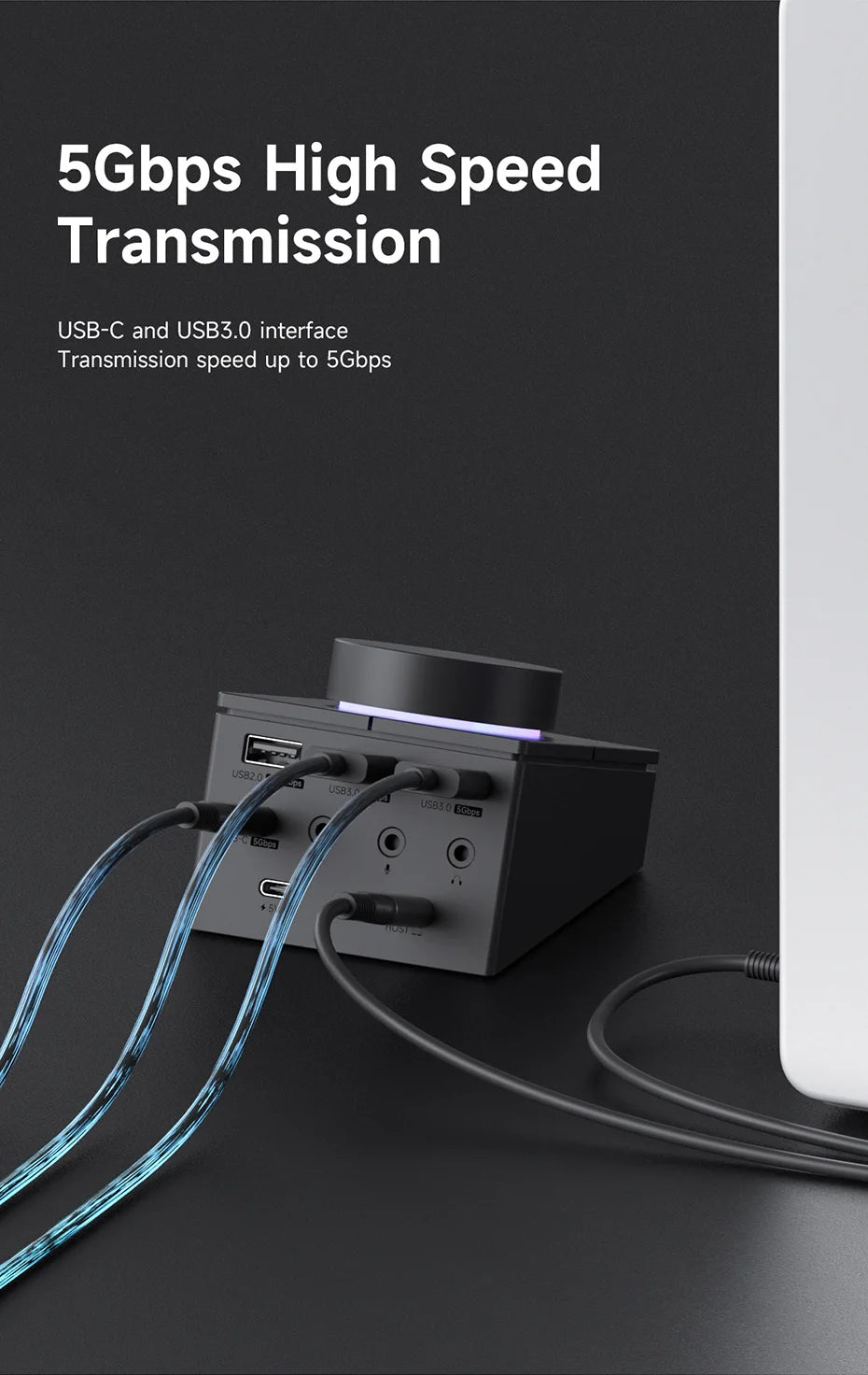 Hagibis Knob USB C Hub With Shortcut Buttons Type-C Docking Station Volume Adjustment Desktop Controller 2.5G RJ45 for Macbook