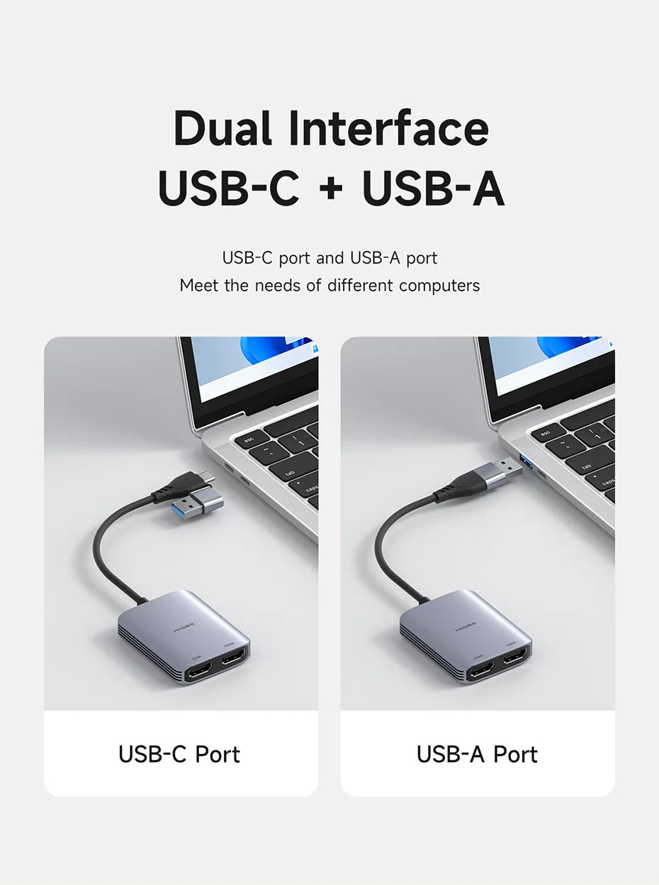 Hagibis USB-A/C to HDMI-Compatible Adapter MST Dual Monitor Converter Triple Display Compatible with M1/M2/M3 Windows Mac Laptop