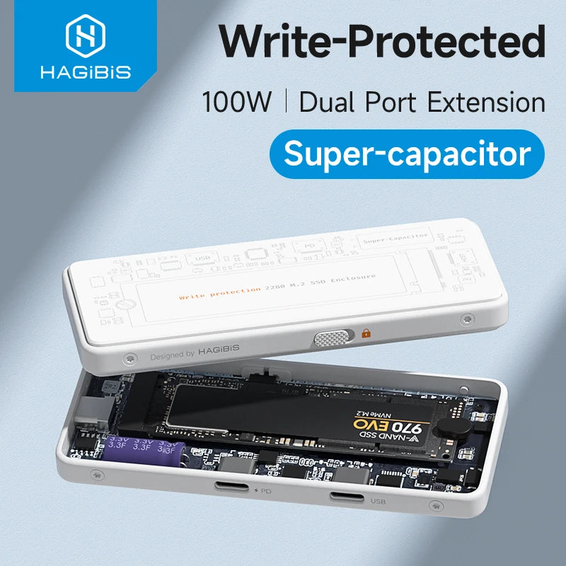 Hagibis M.2 NVMe SSD Enclosure Write Protect USB C 3.2 Gen2 to NVMe PCI-E M.2 SSD Case With 100W PD for iPhone 16 15 Pro MacBook - Intechlegent