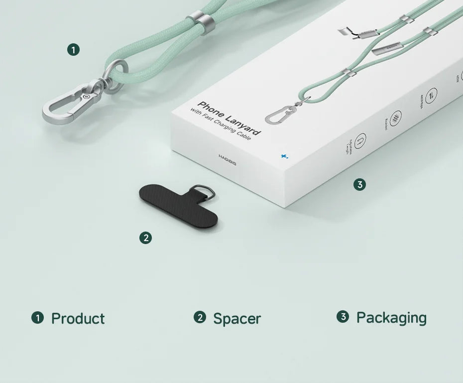 Hagibis Universal Phone Lanyard USB C Cable 2 in 1 Phone Strap C to C/C to L Charging Cord for iPhone 16 17 Pro Max Most Phones