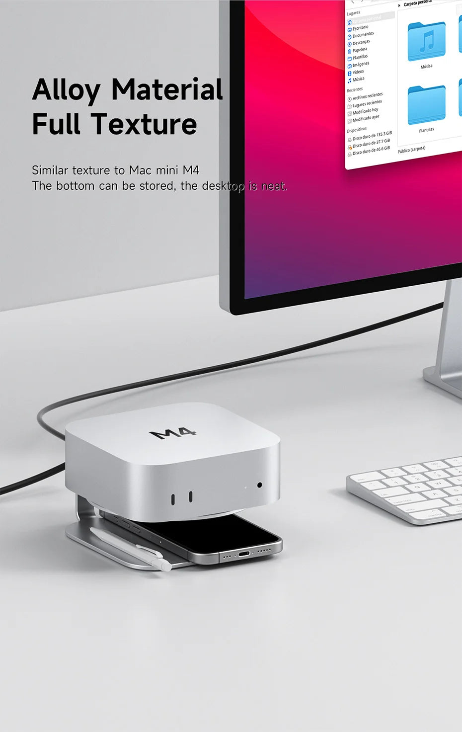Hagibis Desktop Stand for Mac mini M4/M4 Pro Storage Holder Aluminum Dock Heat Dissipation Bracket Cooling Mount Accessories