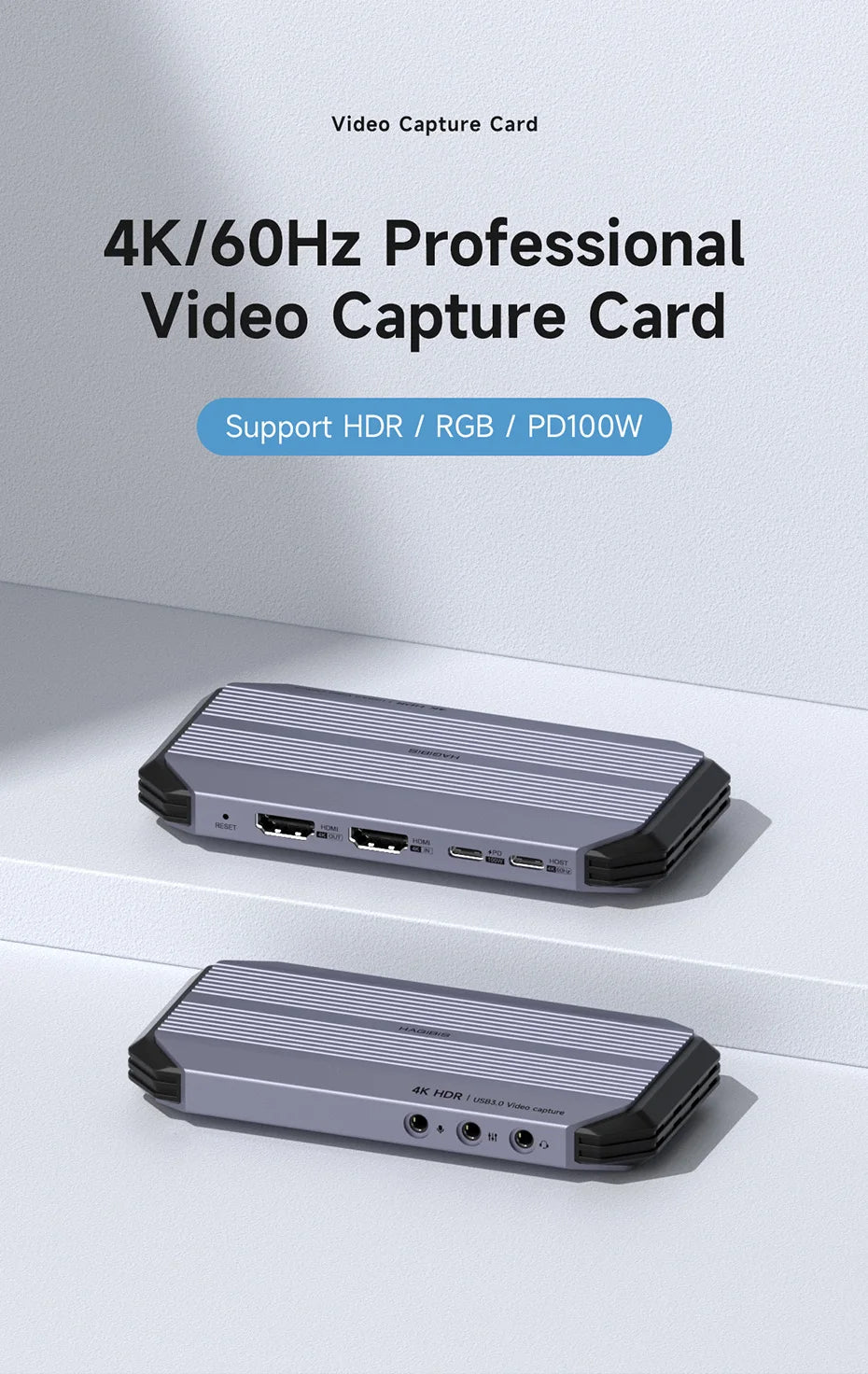 Hagibis 4K@60Hz Video Capture Card Streaming and Gaming 4K 60FPS HDR VRR RGB Passthrough PD 100W for PS5/4 Xbox Switch Camera PC