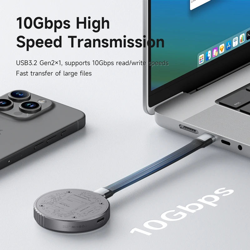 Hagibis Magnetic M.2 2230 NVMe SSD Enclosure USB C 3.2 Gen2 to NVMe PCI-E Magsafe SSD Case 100W PD for iPhone 16 ProRes MacBook