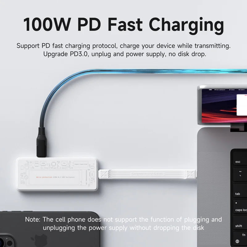 Hagibis M.2 NVMe SSD Enclosure Write Protect USB C 3.2 Gen2 to NVMe PCI-E M.2 SSD Case With 100W PD for iPhone 16 15 Pro MacBook - Intechlegent