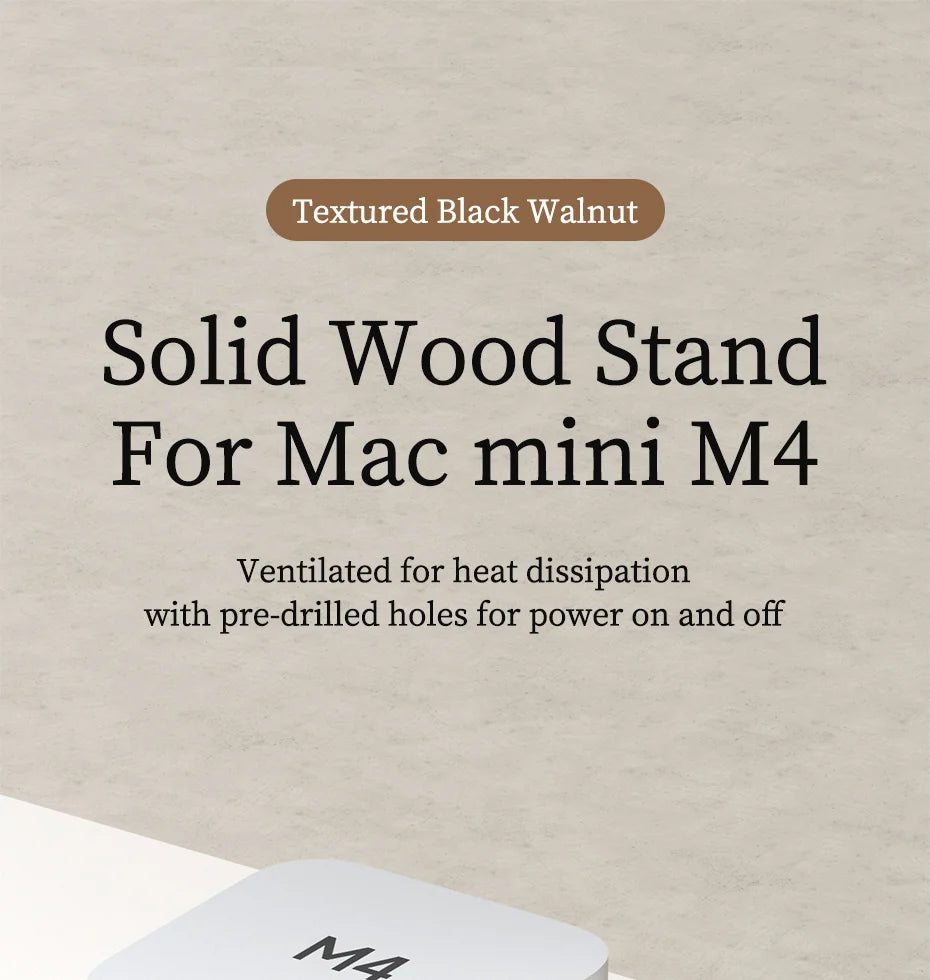 Hagibis Desktop Stand for Mac mini M4/M4 Pro 2024 Dustproof Walnut Wood Base Heat Dissipation Holder Solid Wood Bracket Cooling