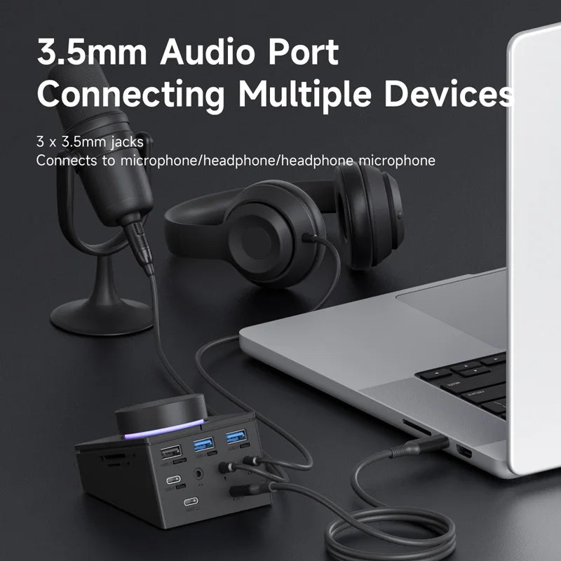 Hagibis Knob USB C Hub With Shortcut Buttons Type-C Docking Station Volume Adjustment Desktop Controller 2.5G RJ45 for Macbook