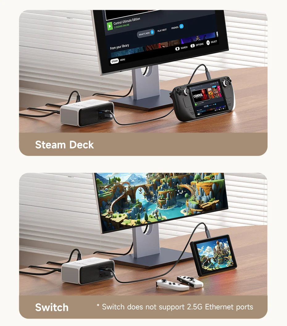 Hagibis 100W GaN Docking Station for Switch ROG Ally Steam Fast Charger 4K Monitor 2.5G Ethernet for Thunderbolt 4/3 Macbook Pro