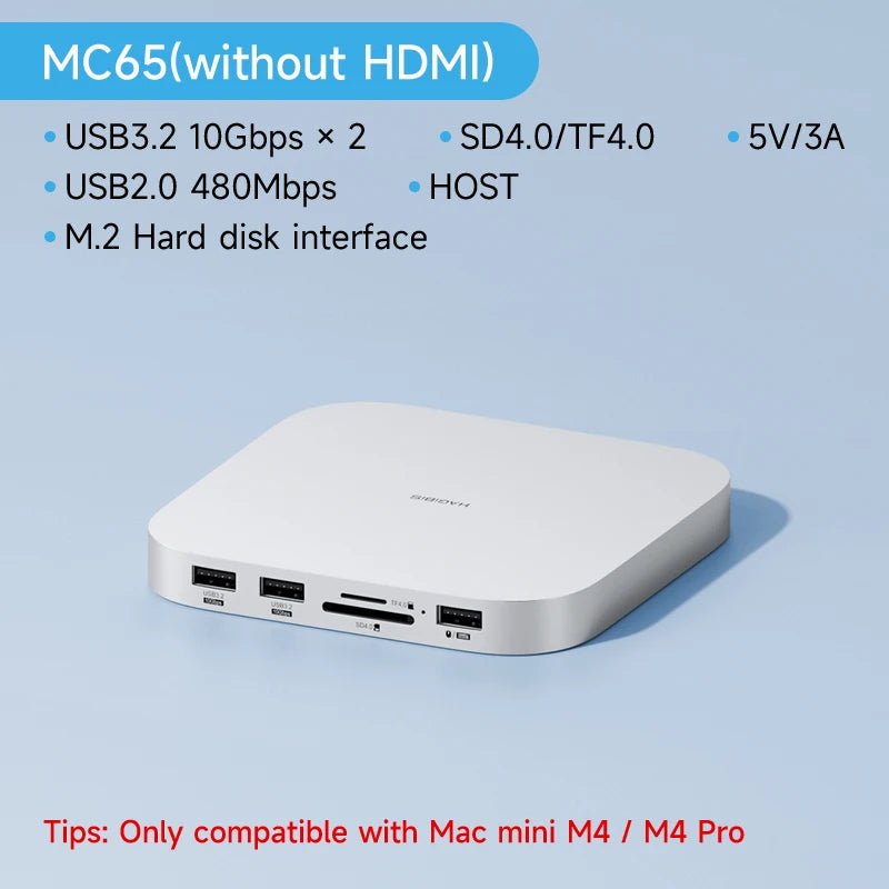 Hagibis USB C Hub with M.2 SSD Enclosure Type-C Docking Station for Mac mini M4/M4 Pro 4K 60Hz USB 3.2 Gen2 SD/TF 4.0 Dock Stand