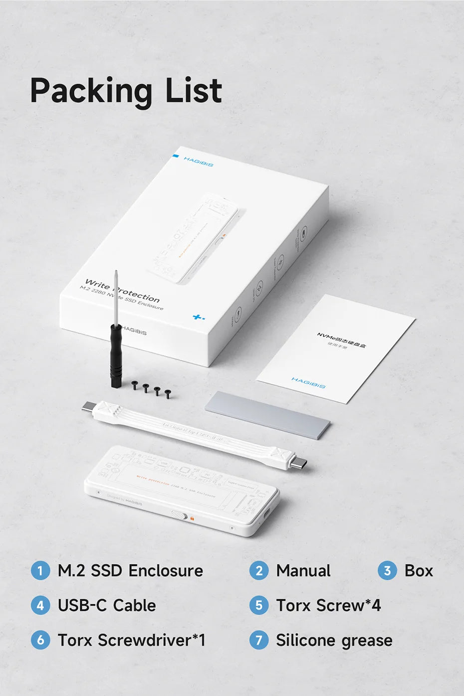 Hagibis M.2 NVMe SSD Enclosure Write Protect USB C 3.2 Gen2 to NVMe PCI-E M.2 SSD Case With 100W PD for iPhone 16 15 Pro MacBook - Intechlegent