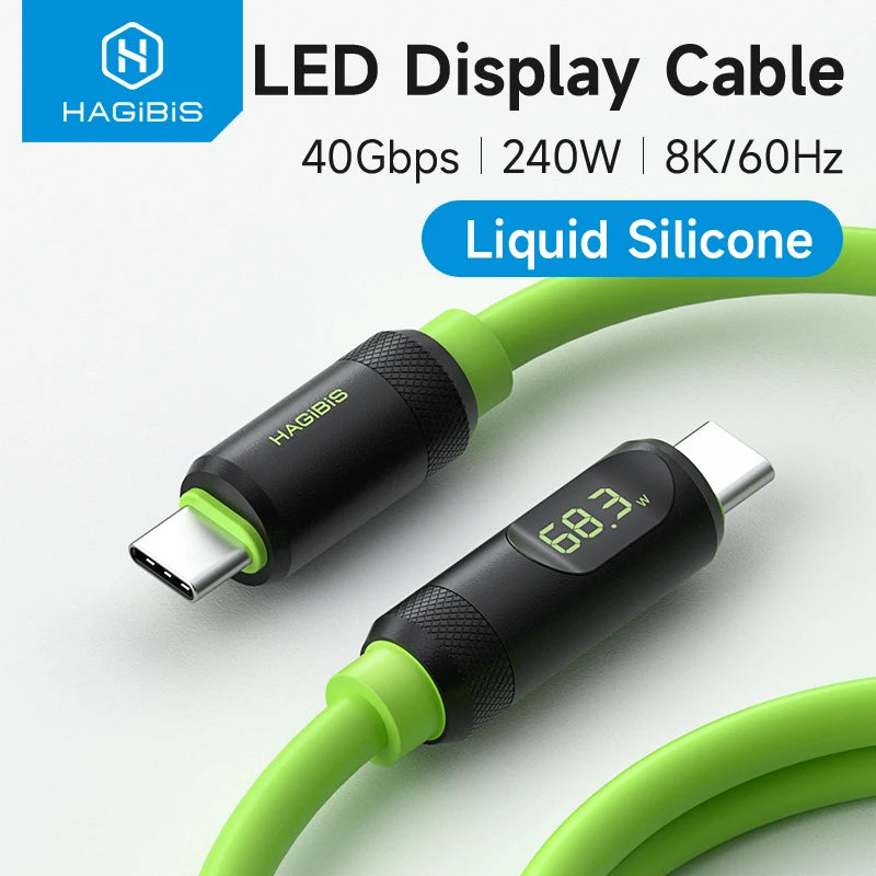 Hagibis USB C Fast Charger Cable With LED Display PD 240W 40Gbps Video Cord Compatible with Thunderbolt 4/3 For iPhone 16 Laptop - Intechlegent