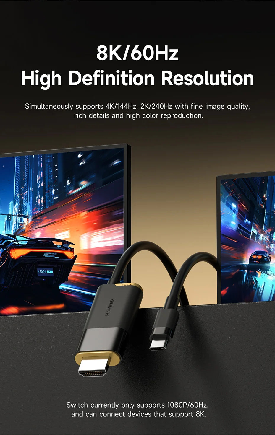 Hagibis Switch Dock for Nintendo Switch/OLED USB C to HDMI-Compatible Cable Adapter 8K60Hz 100W PD for Laptop SteamDeck ROG Ally