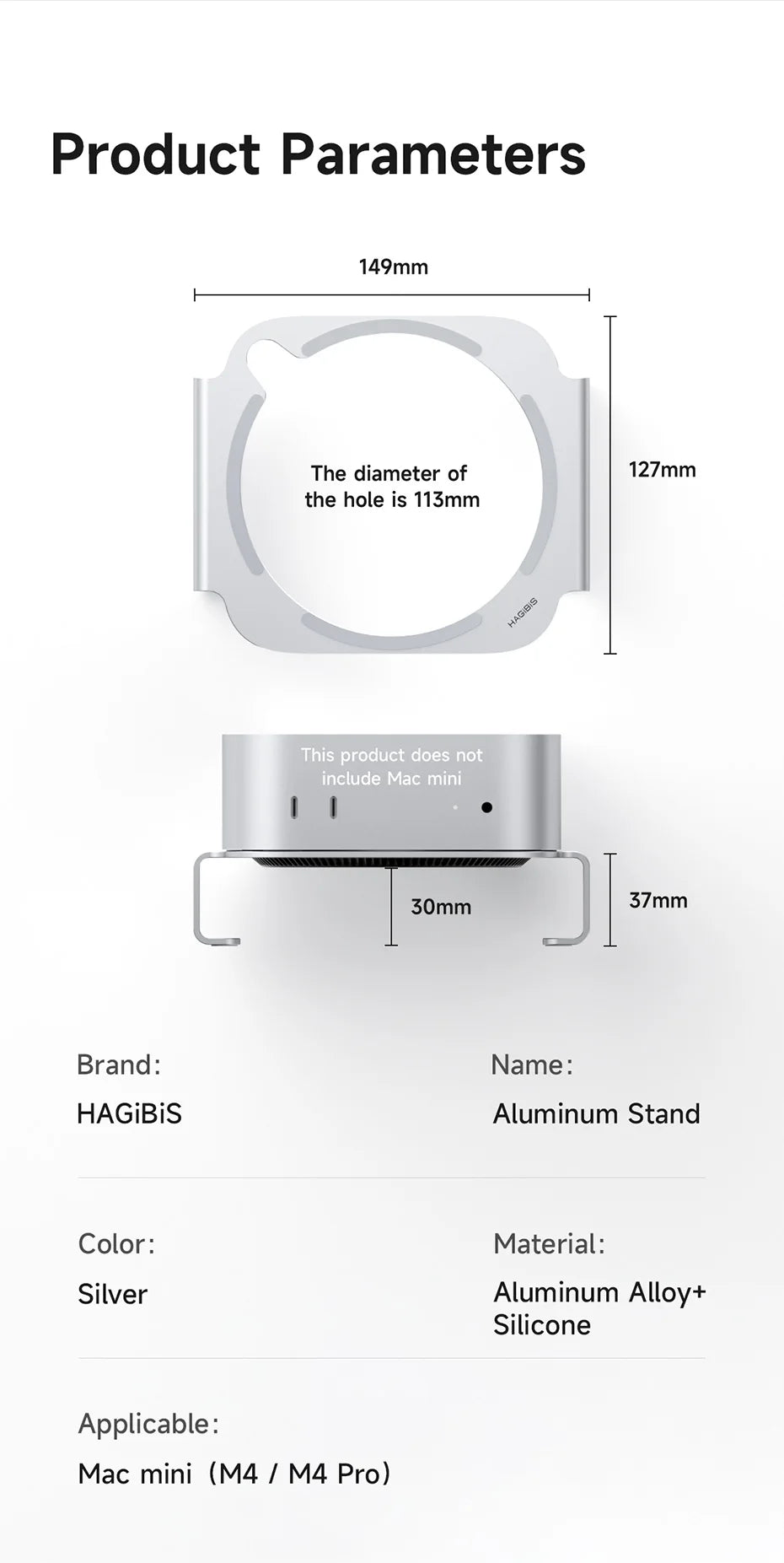 Hagibis Desktop Stand for Mac mini M4/M4 Pro 2024 Heat Dissipation Bracket Aluminum Alloy Mount Dock Cooling Holder Accessories