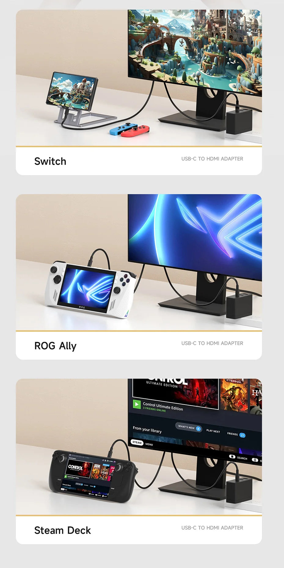 Hagibis Switch Dock for Nintendo Switch/OLED USB C to HDMI-Compatible Cable Adapter 8K60Hz 100W PD for Laptop SteamDeck ROG Ally